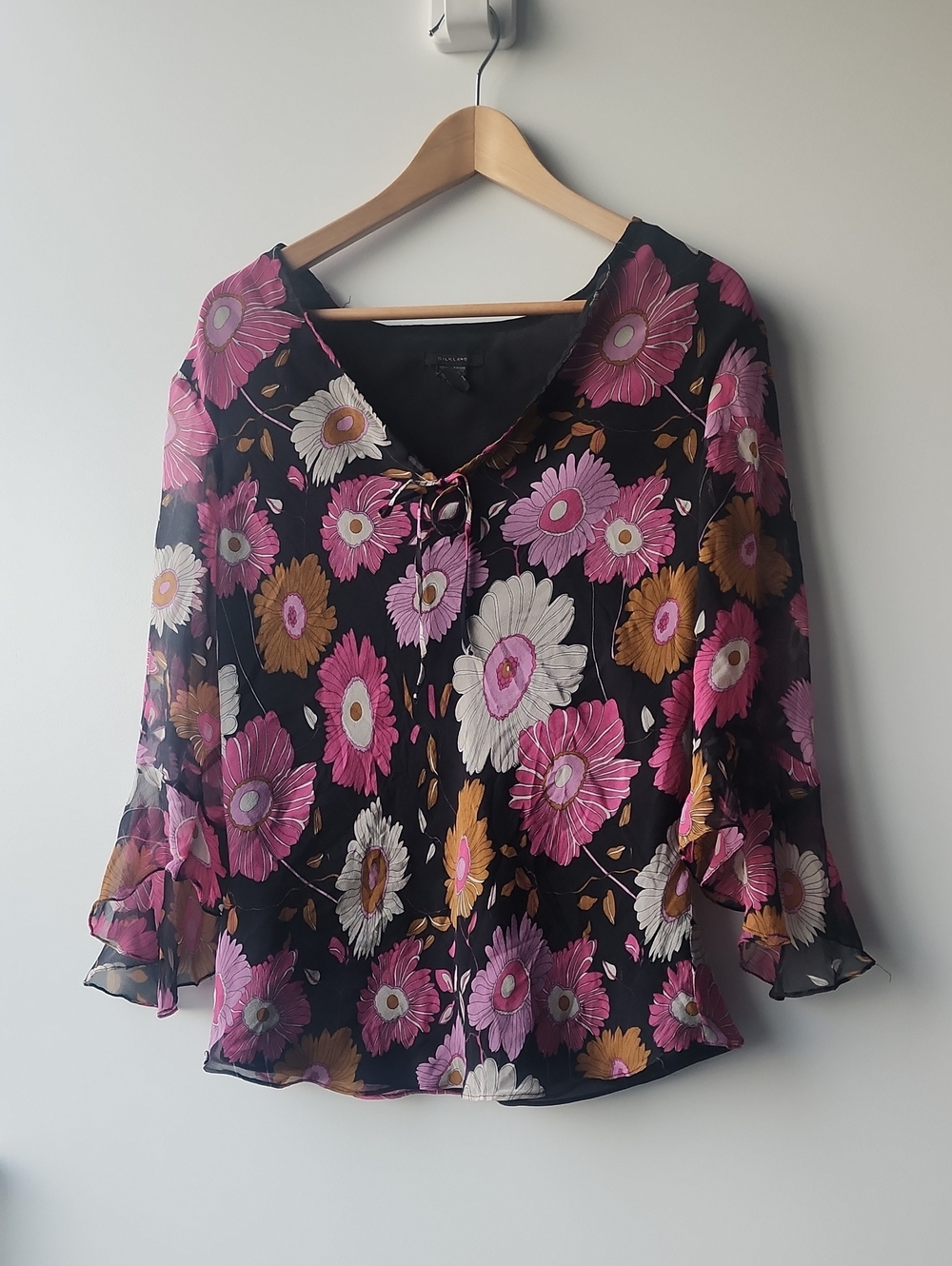 Vintage Silkland 100% Silk Floral Print Boho Style Blouse